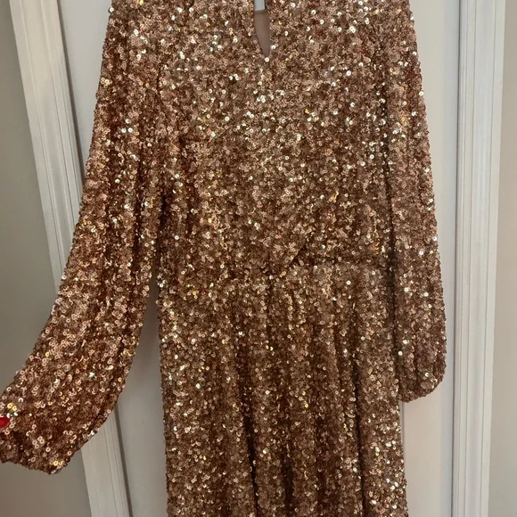 Sunday in Brooklyn Shimmering Rose Gold Sequin dress size large - Picture 2 of 6